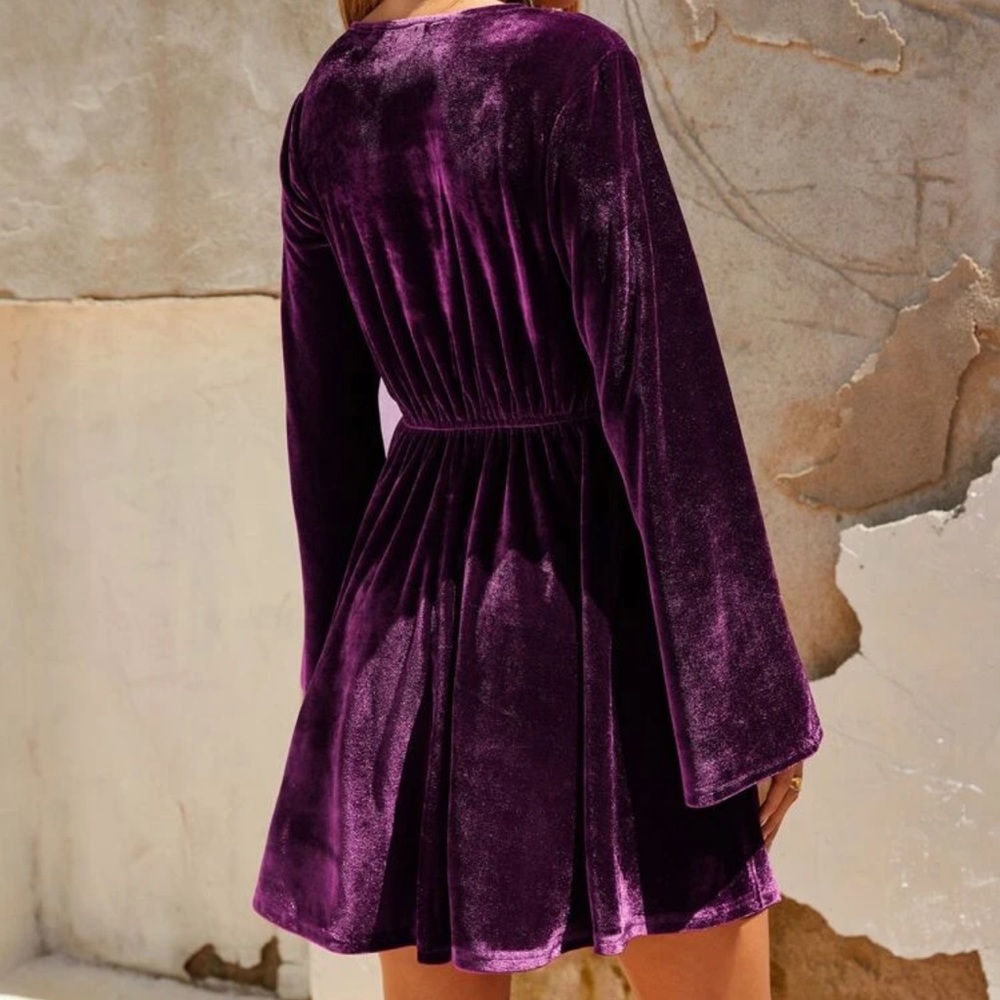 Boho embroidered tassel velvet long sleeve dress - Picture 5 of 7